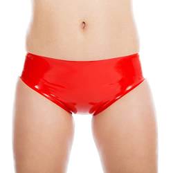 Rubberfashion Latex Slip Schritt offen - Rubber Hose Latexslip mit Loch - Latex Dessous Pants für Damen und Herren Rot 0.4mm L von Rubberfashion