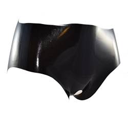 Rubberfashion Latex Slip Schritt offen - Rubber Hose Latexslip mit Loch - Latex Dessous Pants für Damen und Herren Schwarz 0.4mm L von Rubberfashion