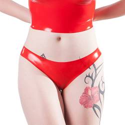 Rubberfashion Latex Tanga Slip - Sexy String Glanz - Gummi Dessous Rubber Hose für Damen rot 0.4mm S von Rubberfashion