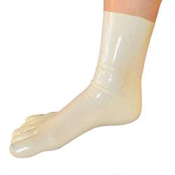 Rubberfashion Latex Zehen Socken kurz - Zehensocken knöchel lang - Latex Strümpfe für Damen und Herren weiss 0.4mm L von Rubberfashion