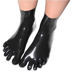 Rubberfashion Latex Zehen Socken kurz - extra dicke -Zehensocken knöchel lang - Latex Strümpfe für Damen und Herren schwarz 0.8mm S von Rubberfashion