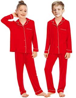 Klassisches Nachthemd mit fallendem Kragen für Mädchen, 2-teiliges Pyjama-Set, Rot, 140 von Rubehoow