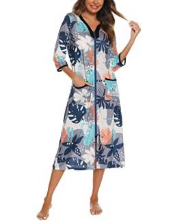 Rubehoow Damen-Bademantel mit Reißverschlus weiche Baumwolle Leichter Damen-Bademantel mit Taschen Loungerwear (Floral 1, XL) von Rubehoow
