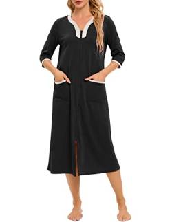Rubehoow Lässiger Duster Mantel für Damen mit Reißverschluss und Taschen für Damen Maxi Lounge Plus Size Bademantel (Schwarz, 3XL) von Rubehoow