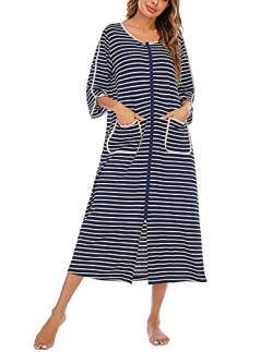 Rubehoow Plus Size Nachthemd Robe Damen Lässiges Nachthemd O-Ausschnitt Halbarm Loungewear mit Reißverschluss (Navy,XL) von Rubehoow