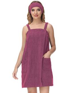 Rubehoow Super saugfähiges Handtuchkleid für Damen, knielang und leicht, Body Wrap, verstellbarer Verschluss, Bademantel (3XL,Fuchsia) von Rubehoow