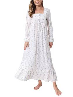 Weiche Nachthemden für Damen Gestrickt Baumwolle Viktorianisch Lange Ärmel Damen-Nachthemd in Voller Länge mit Taschen (Lila Rose, L) von Rubehoow