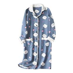 Rubruan Damen Langarm Nachthemd Bademantel – Warme Verdickte Langarm Heimkleidung Japanischer Schlafanzug Gesteppt aus Baumwolle für Herbst Winter von Rubruan