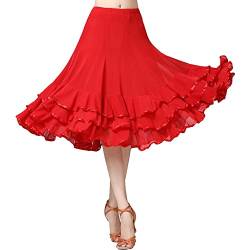 Rubruan Latin Tanz Damen Rock – Latein Tänze Walzer Tango Jazz Salsa Rumba Modern Dance Performance Party Kostüm Dehnbar Midirock Tanzkleid für Frauen Mädchen (Rot) von Rubruan