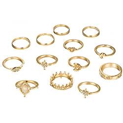Rubu22a Bohemian Set Golden Women Ring Ring mit 13 Stück 585 Gelb Ringe von Rubu22a