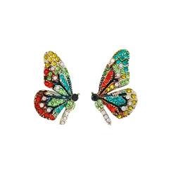 Rubu22a Bunte Kristall-Schmetterlings-Ohrringe mit Strass Bunte Ohrringe Weibliche übertriebene europäische und amerikanische Retro-Ohrringe Silberne Endlose Creolen (Green, One Size) von Rubu22a