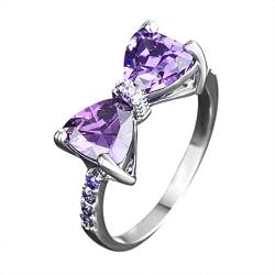 Rubu22a Lila Schleife Diamantring eleganter String-Ring für Frauen Mode Full Diamant Zirkonringe für Frauen Größe 5 10 Ringe Schokolade (Purple, 5) von Rubu22a