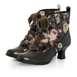 Ruby Shoo Beth Viktorianischer Stiefel mit mittelhohem Absatz, Schnürung mit lila/schwarzen Schnürsenkeln, Größe 36-42, olivgrün, 36 EU von Ruby Shoo