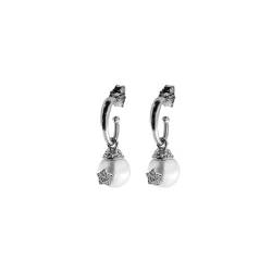 Woman circle earrings Rue des Mille Galactica pearl with star ORZ-013 M2 RH 925 Silver von Rue Des Mille