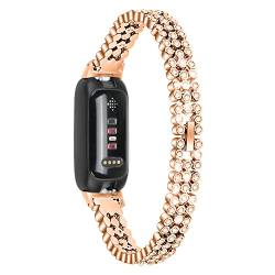 Armband kompatibel für Fitbit Inspire 3 Bling Bands für Frauen, Dressy Metall-Edelstahl-Armband Strass-Schmuck-Armband (Roségold) von RuenTech