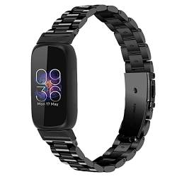 RuenTech Edelstahlarmband für Fitbit Inspire 3, Smartwatch Metallarmbänder für Fitbit Inspire 3 Smartwatch Zubehör Armband für Männer und Frauen (Schwarz) von RuenTech