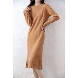 Ruereuu Damen Kaschmir Pulloverkleid Merinowolle O Ausschnitt Strickkleid Maxikleid, rot, Small von Ruereuu