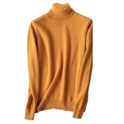 Ruereuu Damen Merino Kaschmir Rollkragen Strick Pullover Sweater, gelb, M von Ruereuu