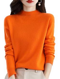 Ruereuu Damen Merino Kaschmir Strick Pullover Rollkragen Pullover Warm Pullover, Orange, XL von Ruereuu