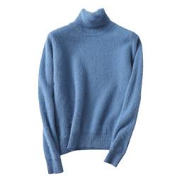 Ruereuu Damen Thermo-Pullover aus Kaschmir mit Rollkragen, blau, M von Ruereuu