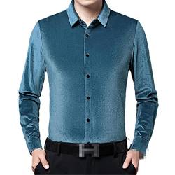 Ruereuu Herren Velours Kleid Hemd Slim Fit Langarm Button Down Shirt, Gn Blue, XL von Ruereuu