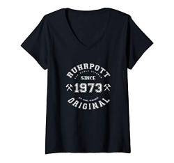 Damen Ruhrpott Original seit 1973 - Auf Kohle Geboren im Pott T-Shirt mit V-Ausschnitt von Ruhrpott T-Shirts und Geschenke