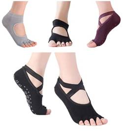 RuiChy Yoga Socken für Damen Mädchen, 4 Paar Rutschfeste Fitness Zehenlose Zehensocken Baumwolle Slipper Socken für Tanz Pilates Barre, Einheitsgröße von RuiChy