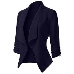 RuiGuio Damen Pullover Blazer Damen Blazer 3/4 Sleeve Blazer Elegant Waisted Business Suit Jacket Damen Blazer Sportlich (Marine, L) von RuiGuio