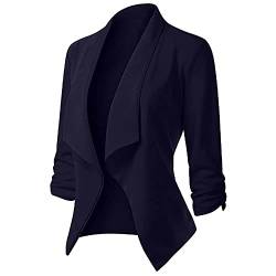 RuiGuio Damen Pullover Blazer Damen Blazer 3/4 Sleeve Blazer Elegant Waisted Business Suit Jacket Damen Blazer Sportlich (Marine, M) von RuiGuio