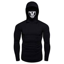 RuiGuio Mens Pullover Gesichtsschal Skull Pure Color Langarm-Kapuzenpulli Tops zum Karneval Männer Casual Hooded Pulli Hoody mit Seite Reißverschluss Kapuzenshirt Slim Fit (Schwarz, XXXL) von RuiGuio