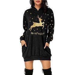 Weihnachtskleid Damen Langarm Weihnachtskleid Damen Lose Rundhals Weihnachtskleid Sportkleid Kapuzenpullover Christmas Langarm Damen Christmas Party Sweatshirt Kleider von RuiGuio