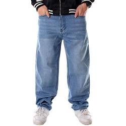 Ruiatoo Herren Baggy Jeans Klassisch Einfarbig Lose Hip Hop Hosen Dance Schwarz Jeans Denim - Blau - 58 von Ruiatoo