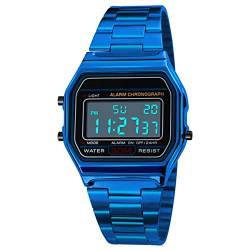 Ruiqas Digitale Armbanduhr für Herren, luxuriös, wasserdicht, 30 m, Sportuhr, Edelstahl, Armbanduhr, blau, Azul, Fashion von Ruiqas