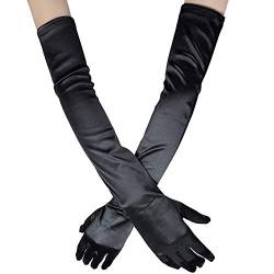 Ruiuzi Damen lange abendhandschuhe satin elbow-handschuhe brautabendkleid-handschuhe hochzeit abend opera handschuhe stil der 1920er jahre einheitsgröße 21 zoll-schwarz von Ruiuzi