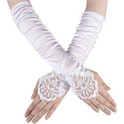 Ruiuzi Long Flapper Abendoper Hochzeiten Satin Handschuhe 1920er Jahre Handschuhe Ellenbogenlänge 15 '/ 21' für Frauen (15 Inches-Weiß) von Ruiuzi