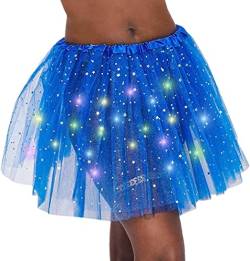 Ruiuzioong Damen Tüllrock Klassisch Tutu Faltenrock Sterne Pailletten Prinzessin Rock Mit LED Kleine Birne,für Dress Up Party Ballett Tanzen (Königsblau) von Ruiuzioong