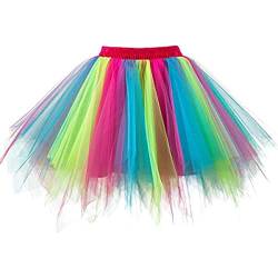 Ruiuzioong Damen Tüllrock tütü Rock 50er Rockabilly Petticoat Tutu Unterrock Kurz Ballett Tanzkleid Cosplay Ballkleid Abendkleid (L,Regenbogen) von Ruiuzioong