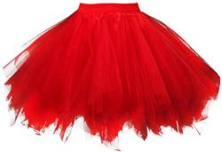 Ruiuzioong Damen Tüllrock tütü Rock 50er Rockabilly Petticoat Tutu Unterrock Kurz Ballett Tanzkleid Cosplay Ballkleid Abendkleid (L,Rot) von Ruiuzioong