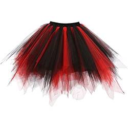 Ruiuzioong Damen Tüllrock tütü Rock 50er Rockabilly Petticoat Tutu Unterrock Kurz Ballett Tanzkleid Cosplay Ballkleid Abendkleid (L,Schwarz rot) von Ruiuzioong