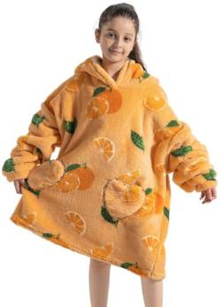 Ruiuzioong Kinder Übergroße Kapuzenpullover,Super Weich Warmes Bequeme Tragbare Decken Sweatshirt für Mädchen Jungen Teenager (Orange, 7-13 Jahre) von Ruiuzioong