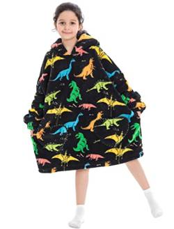 Ruiuzioong Kinder Übergroße Kapuzenpullover,Super Weich Warmes Bequeme Tragbare Decken Sweatshirt für Mädchen Jungen Teenager (bunter Dinosaurier, 7-13 Jahre) von Ruiuzioong