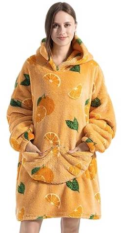 Ruiuzioong Übergroße Hoodie Decke Sweatshirt,Bequeme Decke Kapuzenpullover warmes Sweatshirt für Damen Herren Teenager Geschenk (Orange) von Ruiuzioong