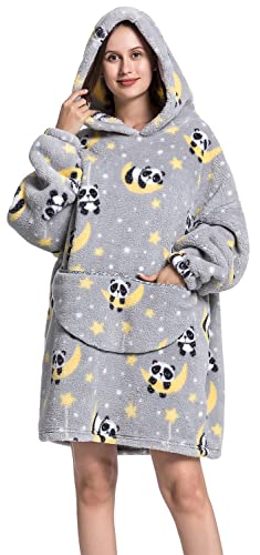 Ruiuzioong Übergroße Hoodie Decke Sweatshirt,Bequeme Decke Kapuzenpullover warmes Sweatshirt für Damen Herren Teenager Geschenk (Panda) von Ruiuzioong