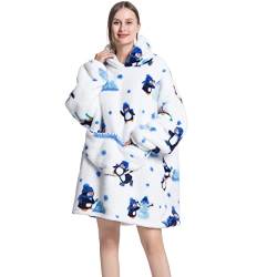 Ruiuzioong Übergroße Hoodie Decke Sweatshirt,Bequeme Decke Kapuzenpullover warmes Sweatshirt für Damen Herren Teenager Geschenk (Pinguin) von Ruiuzioong