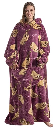 Ruiuzioong Übergroße Hoodie Sweatshirt,Warme Flauschige Hoodie Sweatshirt mit Riesen-Taschen, Kapuzen, Einheitsgröße Für Damen Herren (Faultier) von Ruiuzioong