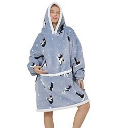 Ruiuzioong Übergroße Kapuzen-Sweatshirt-Decke, superweich, warm, bequem, für Erwachsene, Damen und Mädchen, Springender Welpe, One size von Ruiuzioong