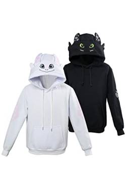 Erwachsene Drachen Hoodie mit Ohren Cosplay Kostüm Kapuzen Sweatshirt Film Drachen Pullover Mantel Jacke, Schwarz, Medium von Ruleewe
