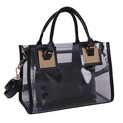 Rullar Damen 2 Stücke Kleine Klare Schultertasche Taschenset Umhängetasche PVC Transparent Shopper Handtasche Clutch Tasche Schwarz von Rullar