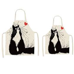 Ruluti 2pcs Parent and Child Apron, Cute Cat Printed Kitchen Baking Aprons Cotton Linen Artist Apron for Adult and Kid Cooking,Baking,Painting von Ruluti
