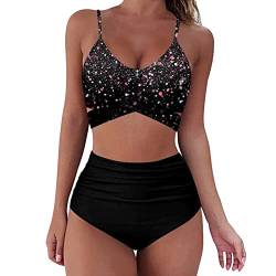 Rumity Damen Bikini Set Zweiteiliger Badeanzug Sommer Neckholder Swimsuit Sexy High Waist Bademode Neck Releaser Damen Badeshorts von Rumity